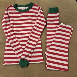 Hanna Andersson Red and White Striped Pajama Set with Green Accents